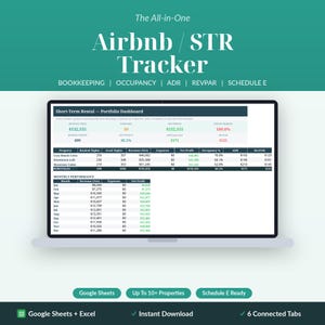 Kalkylblad för Airbnbs inkomst- och utgiftsspårning | STR-bokningar, beläggning, ADR, RevPAR-schema E