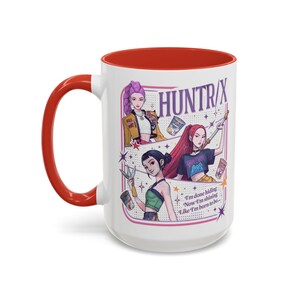 Huntrix Kpop Demon Hunters Inspired Coffee Mug, Rumi Zoey Mira Design, 11oz, 15oz, Gift for Kpop Fans, Unique Mug, Coffee Lover Gift, Red