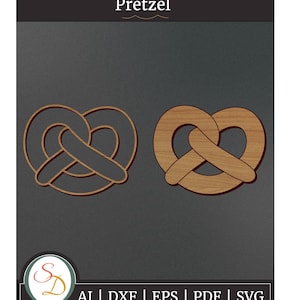 Könnte beinhalten: Zwei Brezel-Designs, eines in Schwarz und eines in Braun, auf einem dunkelgrauen Hintergrund. Der Text "Pretzel" befindet sich oben im Bild.
