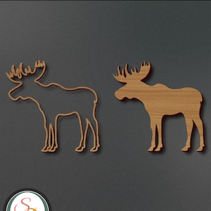May include: Two moose silhouettes, one solid black and one with a wood grain texture, are shown against a dark gray background. The word "Moose" is at the top of the image.