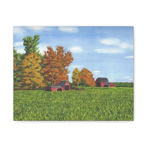 Leinwanddruck, Friedliche Bauernhofszene mit Scheune, Wandkunst, Ländliche Landschaft, Wohnzimmerdekoration, Bauernhaus Malerei,