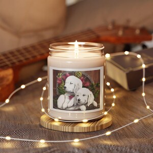 Scented Soy Candle, White Puppies, Home Decor, Gift for Dog Lover, Relaxing Candle, Cute Animal Decor, Puppy Lovers Gift