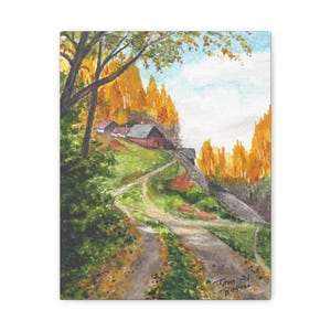 Canvas Print, Scenic Landscape Wall Art, Country Road to Hilltop House, Home Decor, Rural Farmhouse Picture, Nature Painting, Wall Decor