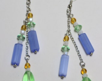 Blue, Green and Gold Dangle Earrings