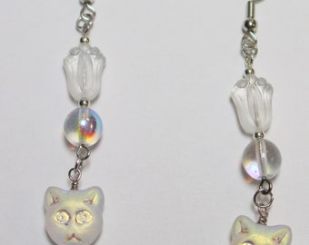 White Cat Earrings