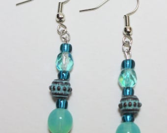 Teal and Bluegreen Dangle Earrings