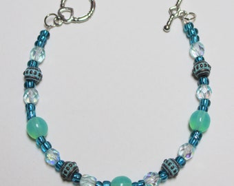 Teal and Bluegreen Beaded Bracelet