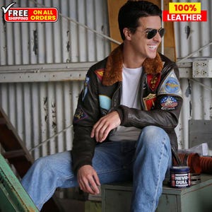 Blouson aviateur Maverick Flight pour hommes – Cuir de vachette véritable avec empiècements brodés | Inspiré par Tom Cruise dans Top Gun Maverick.