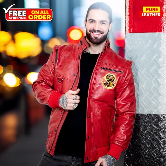 Men's Cobra Kai Red Leather Jacket Real Sheep Leather Cobra