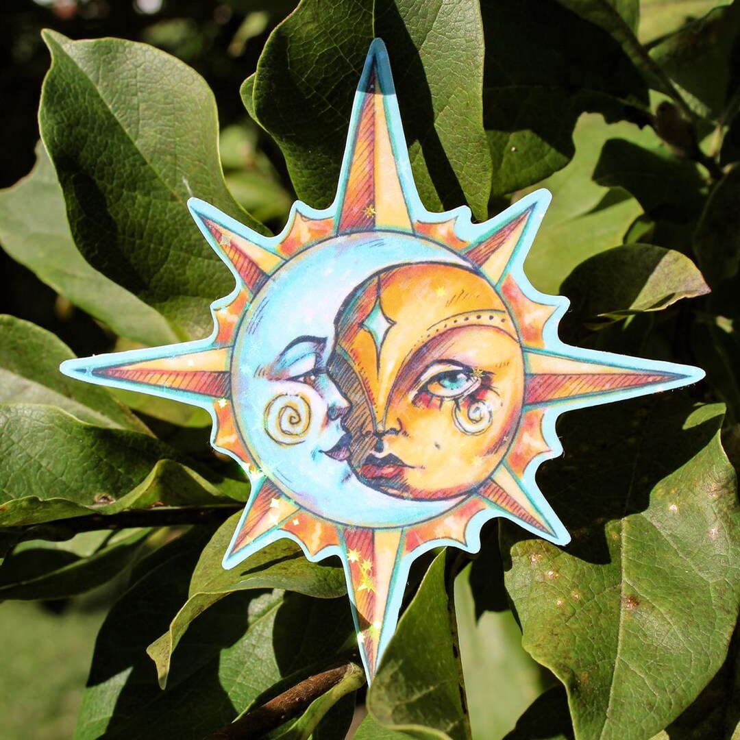 Sun and Moon Holographic Stars Sticker | Celestial Water-resistant ...