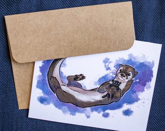 Karta z notatkami Otter Fine Art | Karta ze zwierzęciem i kopertą | Pusty środek | Papier listowy na każdą okazję