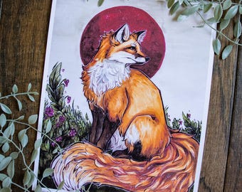 Red Fox Watercolor Fine Art Print | 8x10 Matted Woodland Animal Artwork | Nature Painting