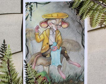 Mouse Seamstress Art Print | Woodland Sewing Room Decor (5x7)