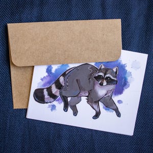de correspondance de beaux-arts de raton laveur | Carte animal avec enveloppe | Blanc à l'intérieur | Papeterie toutes occasions
