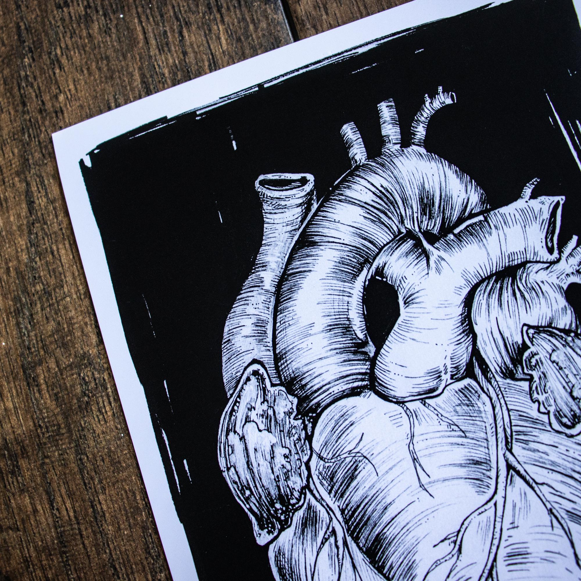Anatomical Heart Art Print | 5x7 Black and White Artwork | Gothic ...