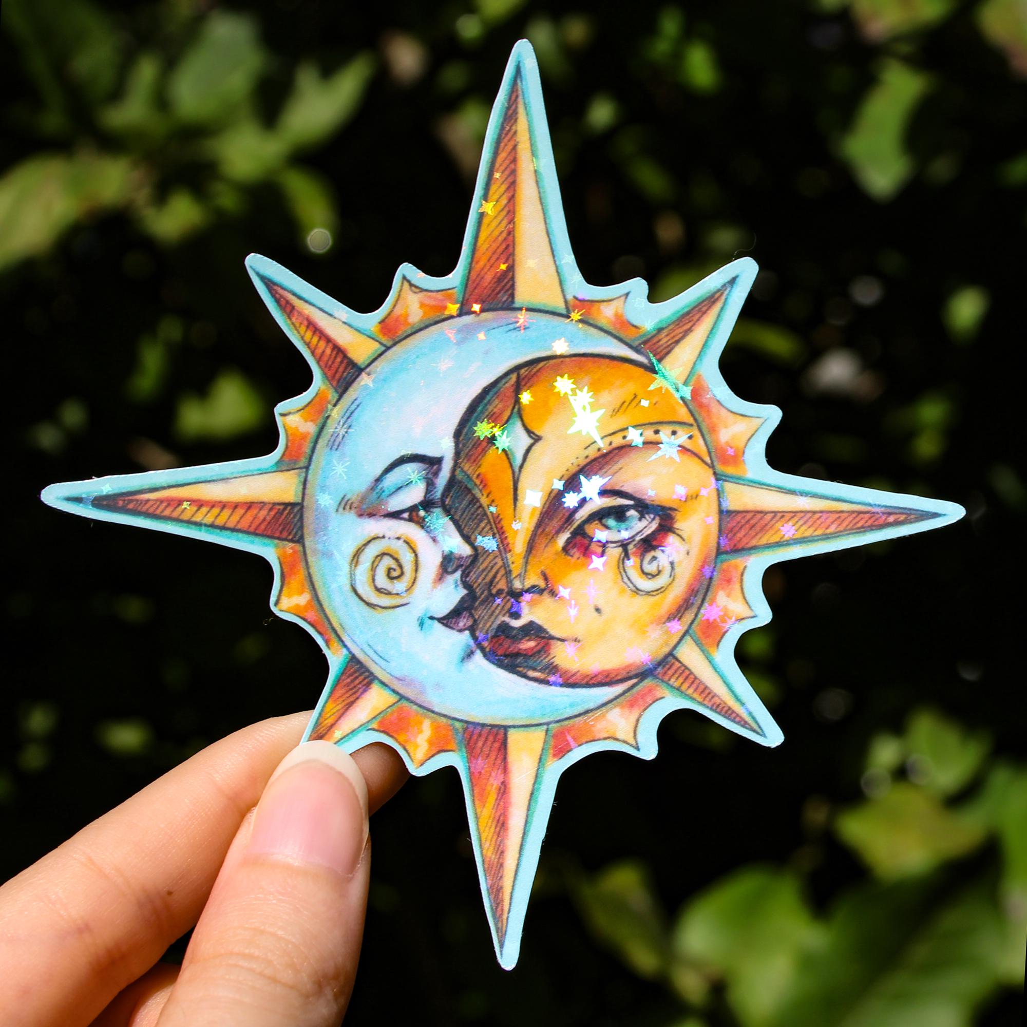 Sun and Moon Holographic Stars Sticker | Celestial Water-resistant ...