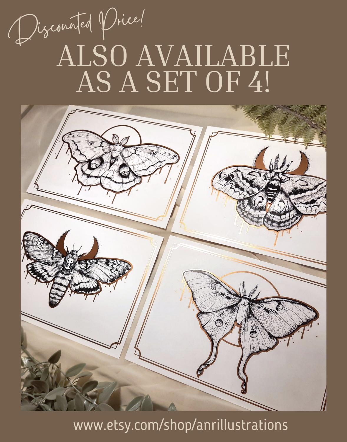 Cecropia Moth Rose Gold Foil Art Print | 5x7 Witchy Nature Artwork ...