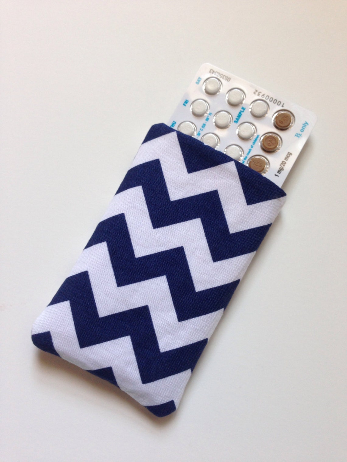 Pill Case Birth Control Pill Cozy Small Navy Chevron Etsy