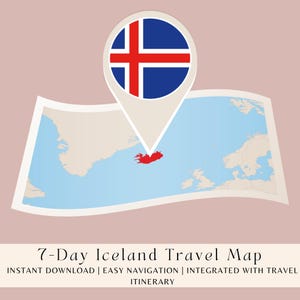 Mapa de viaje de Islandia: Mapa digital interactivo de 7 días con ubicaciones clave, atracciones y consejos de reserva para una fácil planificación y navegación del viaje.