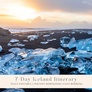 Itinerario personalizzato di 7 giorni in Islanda, guida di viaggio personalizzata, pianificatore di viaggio digitale con link di prenotazione, itinerario di vacanza in Islanda in PDF per le vacanze