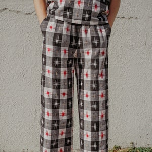 littlefour black and white plaid ikat flood pants image 1