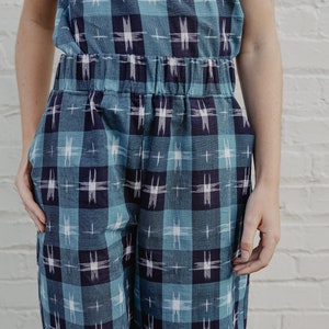 littlefour blue plaid ikat flood pants