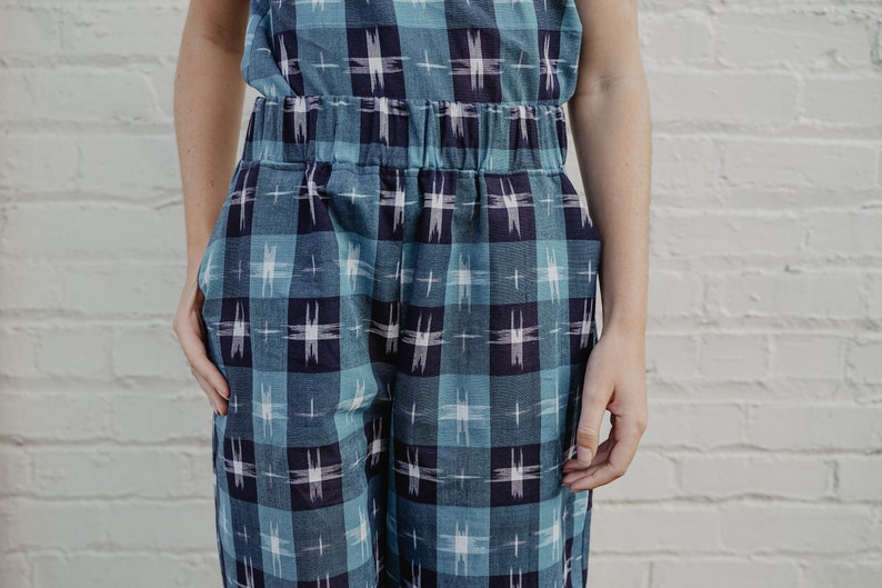 littlefour blue plaid ikat flood pants image 1