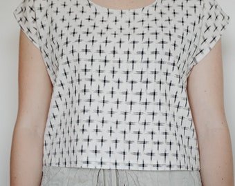 littlefour cream and black hatch ikat crop top