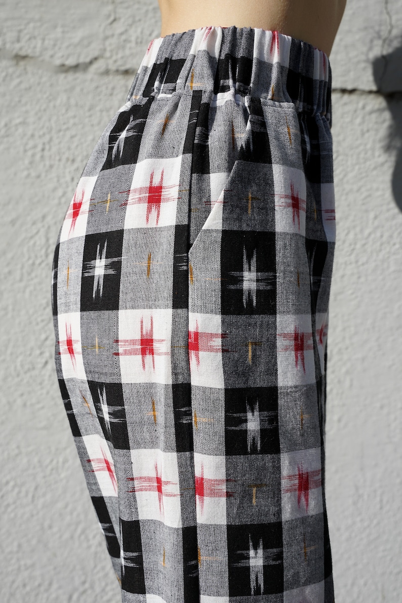 littlefour black and white plaid ikat flood pants image 2