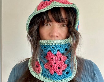 Chunky Wool Crochet Granny Square Balaclava