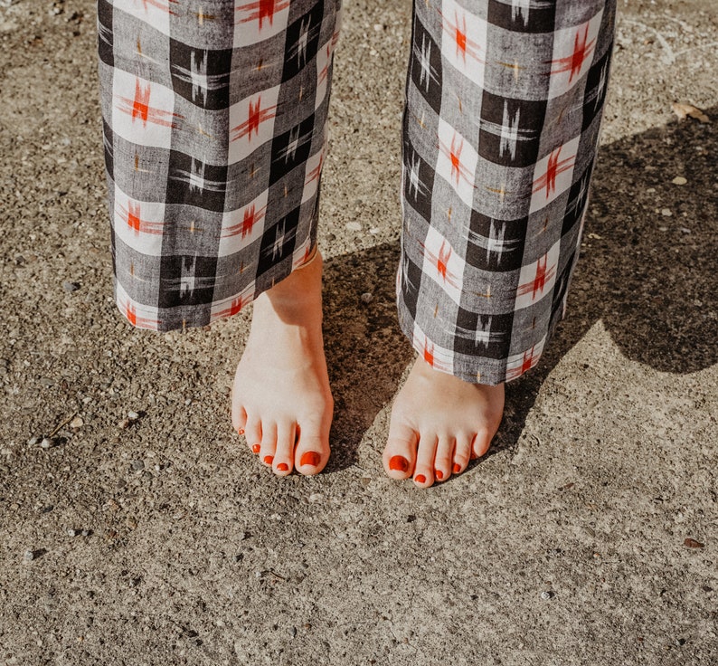 littlefour black and white plaid ikat flood pants image 3