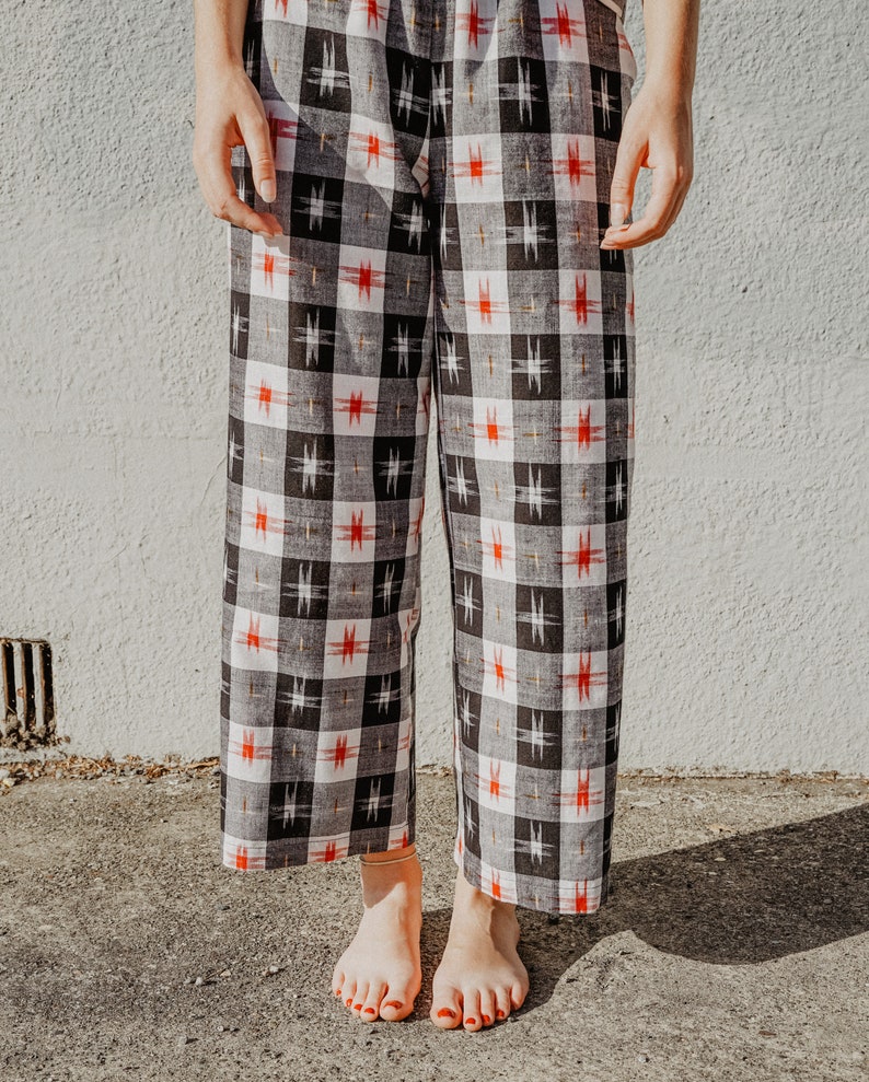 littlefour black and white plaid ikat flood pants image 9