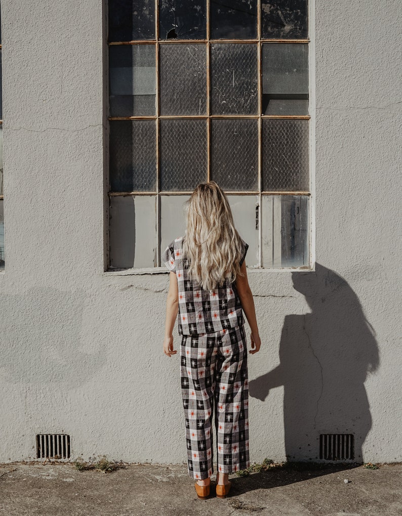 littlefour black and white plaid ikat flood pants image 6