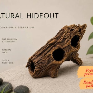 Cachette terrarium, Souche aquarium - Cadeau aquariophile - Décoration pour reptile et poisson, kit à peindre 3D