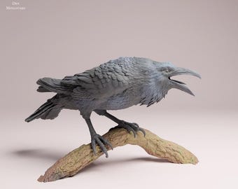 Grand Raven Kit | Blank Bird Figurine | Gothic Halloween Gift Idea | 1/6 Scale Resin Crow Model Unpainted 3D Printed Croaking Miniature