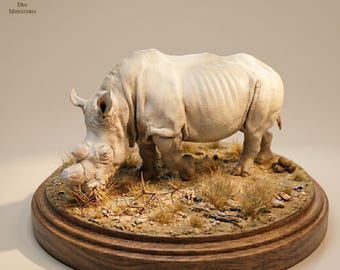 Realistic northern white rhino figurine at 1/24 scale for modeling or endangered animal collection