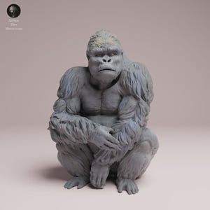 Unpainted gorilla figurine 1/24 sitting with arms around knees for collectors or home decoration Animal Den Miniatures