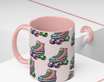 Cadeau de patinage à roulettes rose pour les patineurs Tasse de patineur amusante pour café ou thé Cadeau pour entraîneur de patinage Tasse pour patinoires colorées Verres sur le thème du skate