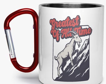 Taza de acero inoxidable GOAT personalizada con mosquetón, regalo para escaladores, montañistas, excursionistas