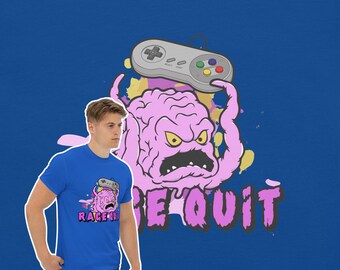 Camiseta clásica unisex con un divertido diseño personalizado "Rage Quit" para gamers.