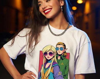Vintage 90s retro-stijl parodie opnieuw vormgegeven Zelda en Link t-shirt