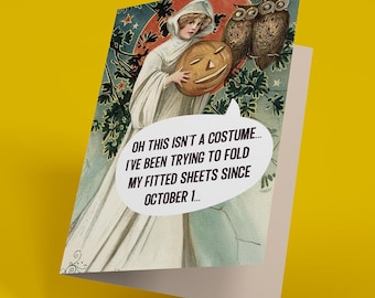 Funny Halloween Card: Fitted Sheet Hell - Sarcastic Halloween Greeting