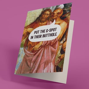 Et le 5e jour, Dieu créa le point G - Carte de voeux vierge (drôle, irrévérencieuse, carte de voeux pour adulte)