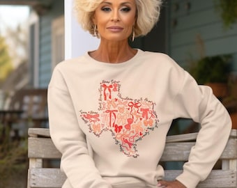 Texas Coquette Valentine Sweatshirt, State of Texas Gift Shirt