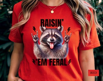 Feral Raccoon Retro T-Shirt: Raisin' Em Feral Shirt, Funny Animal Rock Hand Tee