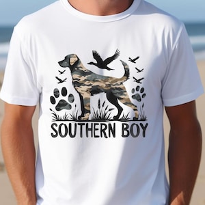Southern Boy Tshirt, Sublimation Tee, Hunting Dog Shirt , Camouflage Tshirt, Cool Hunt Tshirt