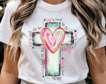 God Is Good T-Shirt: Christian Cross Heart Tee, Faith-Based Shirt
