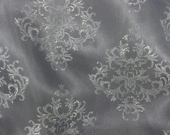 Grey Jacquard Lining Fabric: Viscose Acetate Blend, Metallic Sheen