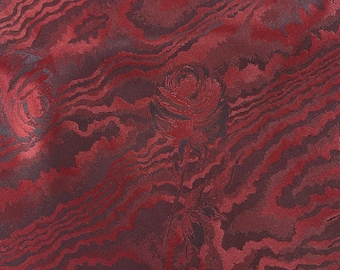 Rose Jacquard Lining Fabric: Red/Black Viscose Acetate, Made in Italy