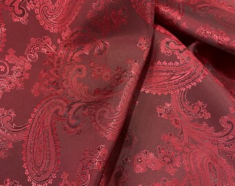 Paisley Jacquard Lining Fabric: Red Viscose Acetate, Italian Bespoke Tailor